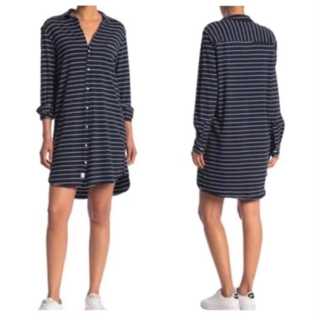 Frank & Eileen Navy & White Striped Button Shirt Dress